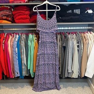NaPua Collection purple/navy print adjustable strap elastic waist maxi dress S